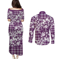 Hibiscus Pakala Sweetie Purple Couples Matching Puletasi and Long Sleeve Button Shirt Tropical Floral Stylized LT01 - Polynesian Pride