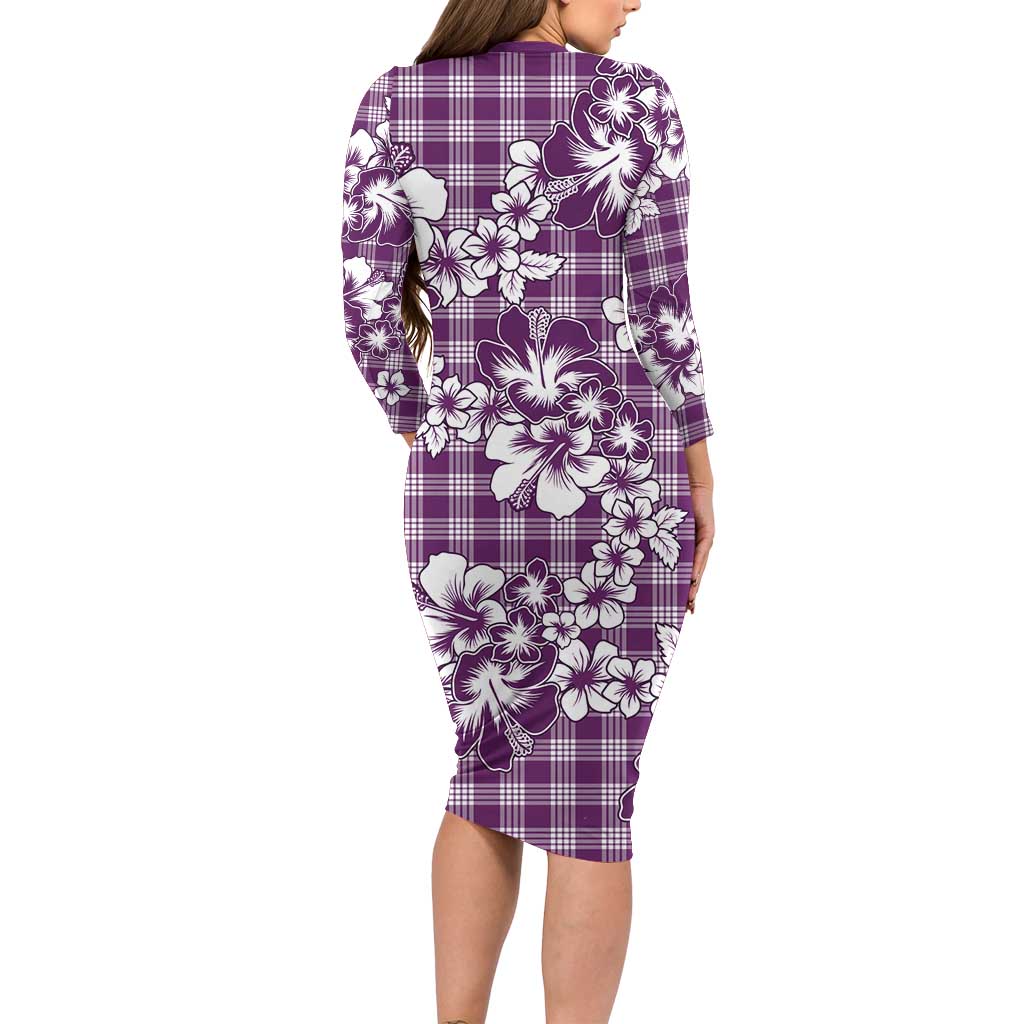 Hibiscus Pakala Sweetie Purple Family Matching Long Sleeve Bodycon Dress and Hawaiian Shirt Tropical Floral Stylized - Polynesian Pride