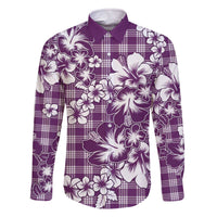 Hibiscus Pakala Sweetie Purple Family Matching Off The Shoulder Long Sleeve Dress and Hawaiian Shirt Tropical Floral Stylized - Polynesian Pride