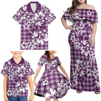 Hibiscus Pakala Sweetie Purple Family Matching Off Shoulder Maxi Dress and Hawaiian Shirt Tropical Floral Stylized - Polynesian Pride