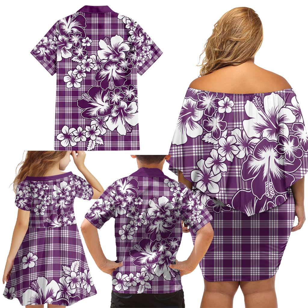 Hibiscus Pakala Sweetie Purple Family Matching Off Shoulder Short Dress and Hawaiian Shirt Tropical Floral Stylized - Polynesian Pride