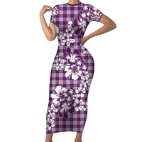 Hibiscus Pakala Sweetie Purple Family Matching Short Sleeve Bodycon Dress and Hawaiian Shirt Tropical Floral Stylized - Polynesian Pride