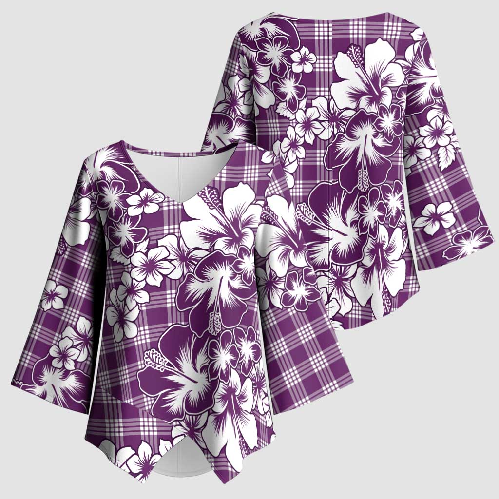 Hibiscus Pakala Sweetie Purple Kimono Sleeve Blouse Tropical Floral Stylized - Polynesian Pride