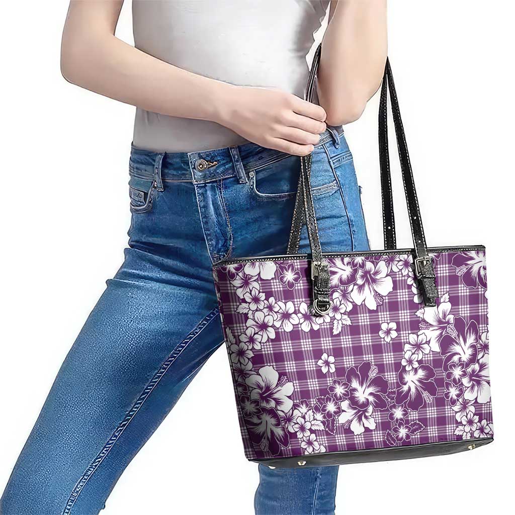 Hibiscus Pakala Sweetie Purple Leather Tote Bag Tropical Floral Stylized - Polynesian Pride