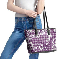 Hibiscus Pakala Sweetie Purple Leather Tote Bag Tropical Floral Stylized - Polynesian Pride