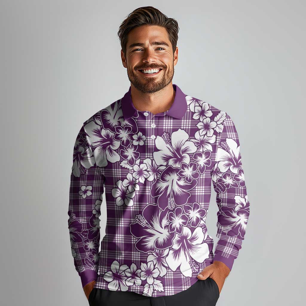 Hibiscus Pakala Sweetie Purple Long Sleeve Polo Shirt Tropical Floral Stylized - Polynesian Pride