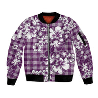 Hibiscus Pakala Sweetie Purple Sleeve Zip Bomber Jacket Tropical Floral Stylized - Polynesian Pride