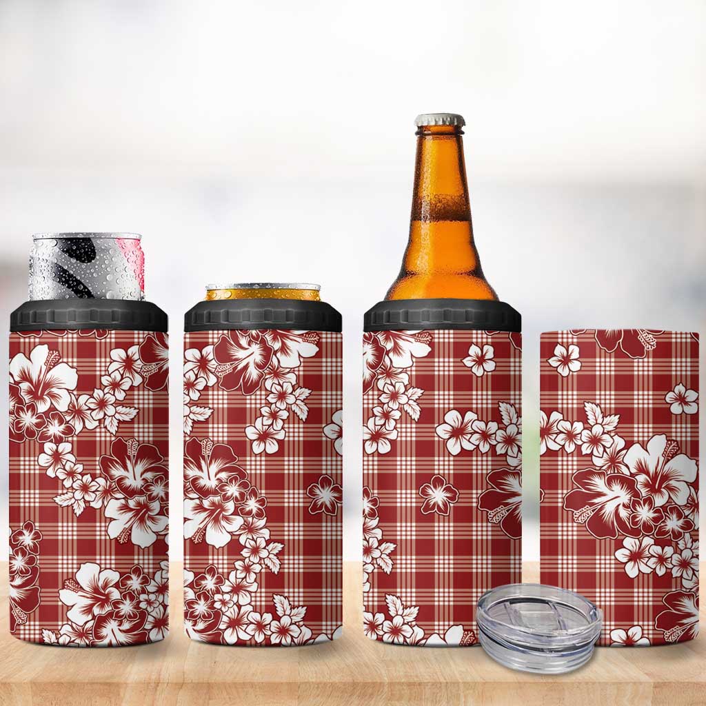 Hibiscus Pakala Fantasy Red 4 in 1 Can Cooler Tumbler Tropical Floral Stylized - Polynesian Pride