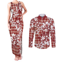 Hibiscus Pakala Fantasy Red Couples Matching Tank Maxi Dress and Long Sleeve Button Shirt Tropical Floral Stylized - Polynesian Pride