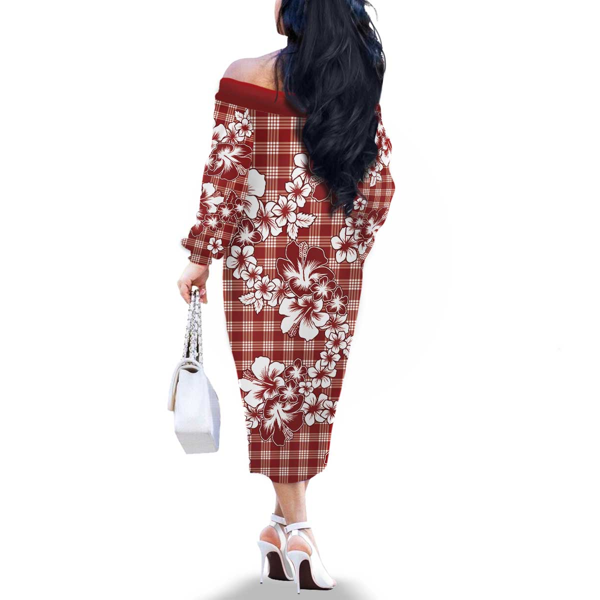 Hibiscus Pakala Fantasy Red Family Matching Off The Shoulder Long Sleeve Dress and Hawaiian Shirt Tropical Floral Stylized - Polynesian Pride