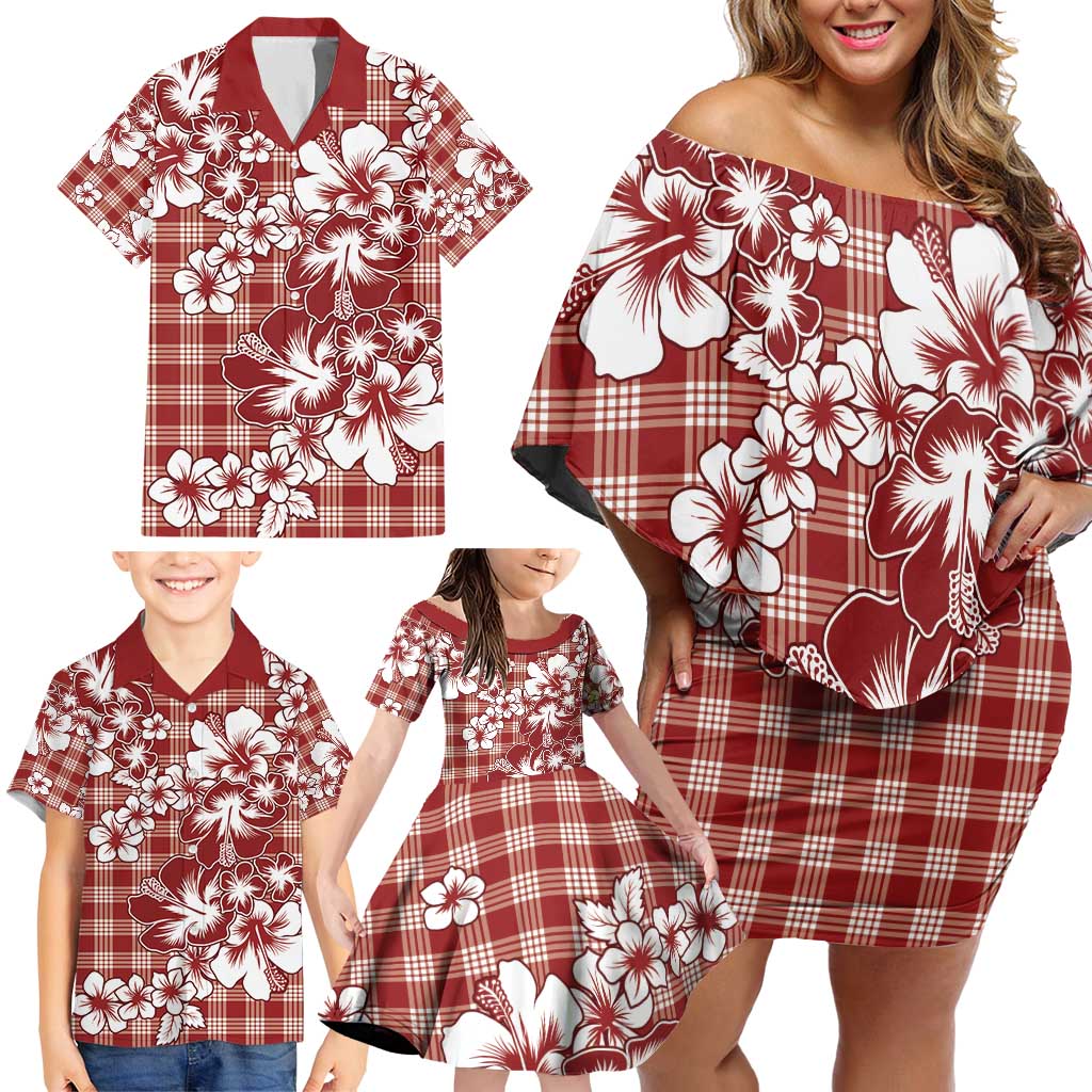 Hibiscus Pakala Fantasy Red Family Matching Off Shoulder Short Dress and Hawaiian Shirt Tropical Floral Stylized - Polynesian Pride