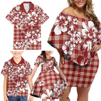 Hibiscus Pakala Fantasy Red Family Matching Off Shoulder Short Dress and Hawaiian Shirt Tropical Floral Stylized - Polynesian Pride