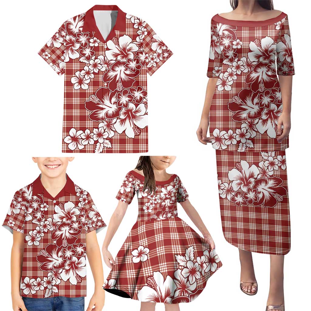 Hibiscus Pakala Fantasy Red Family Matching Puletasi and Hawaiian Shirt Tropical Floral Stylized - Polynesian Pride