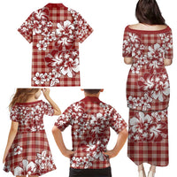 Hibiscus Pakala Fantasy Red Family Matching Puletasi and Hawaiian Shirt Tropical Floral Stylized - Polynesian Pride