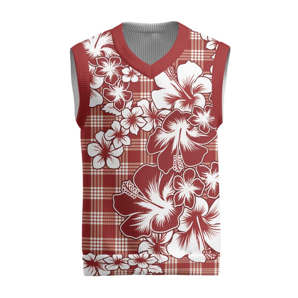 Hibiscus Pakala Fantasy Red Christmas Knitted V-Neck Vest Tropical Floral Stylized - Polynesian Pride