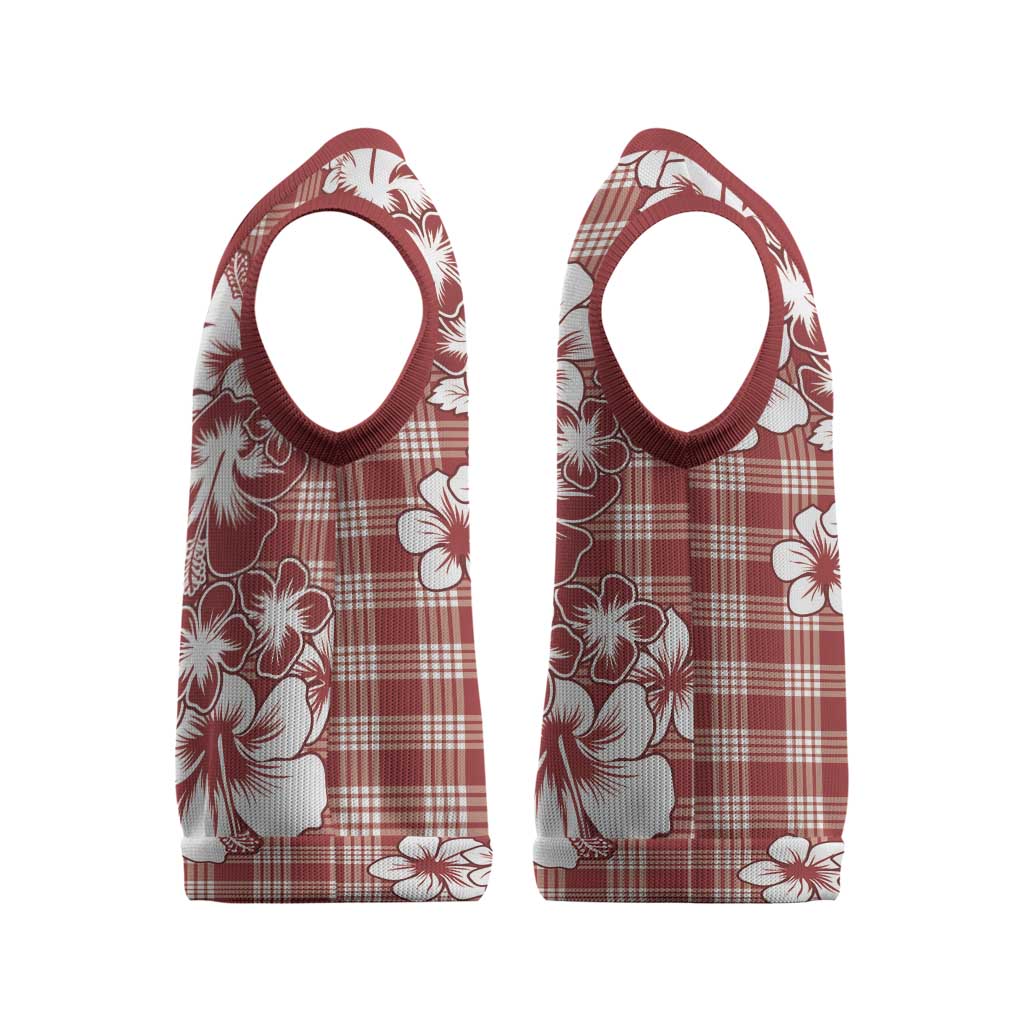Hibiscus Pakala Fantasy Red Christmas Knitted V-Neck Vest Tropical Floral Stylized - Polynesian Pride