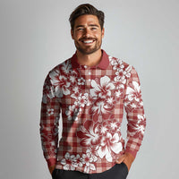 Hibiscus Pakala Fantasy Red Long Sleeve Polo Shirt Tropical Floral Stylized - Polynesian Pride