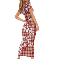 Hibiscus Pakala Fantasy Red Short Sleeve Bodycon Dress Tropical Floral Stylized - Polynesian Pride