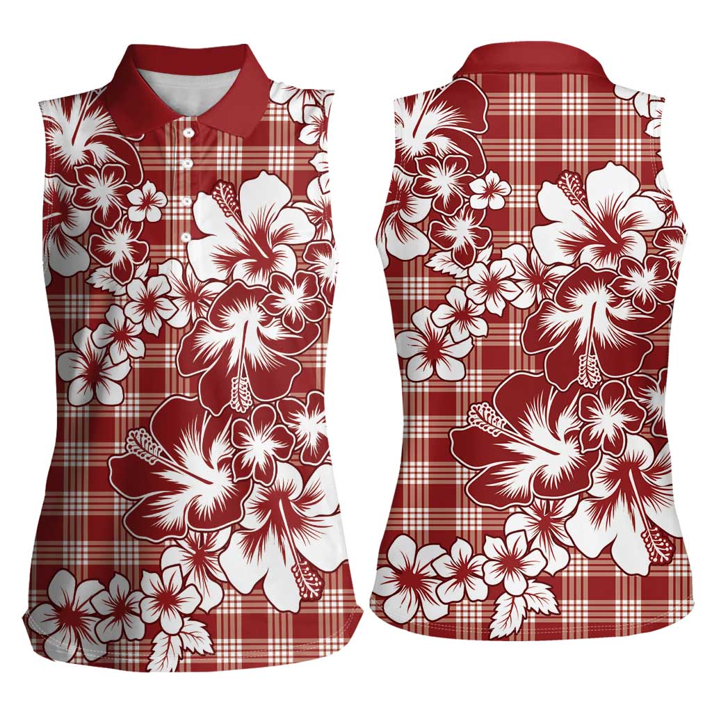 Hibiscus Pakala Fantasy Red Women Sleeveless Polo Shirt Tropical Floral Stylized - Polynesian Pride