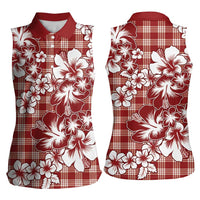 Hibiscus Pakala Fantasy Red Women Sleeveless Polo Shirt Tropical Floral Stylized - Polynesian Pride