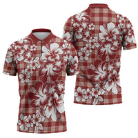 Hibiscus Pakala Fantasy Red Zipper Polo Shirt Tropical Floral Stylized - Polynesian Pride
