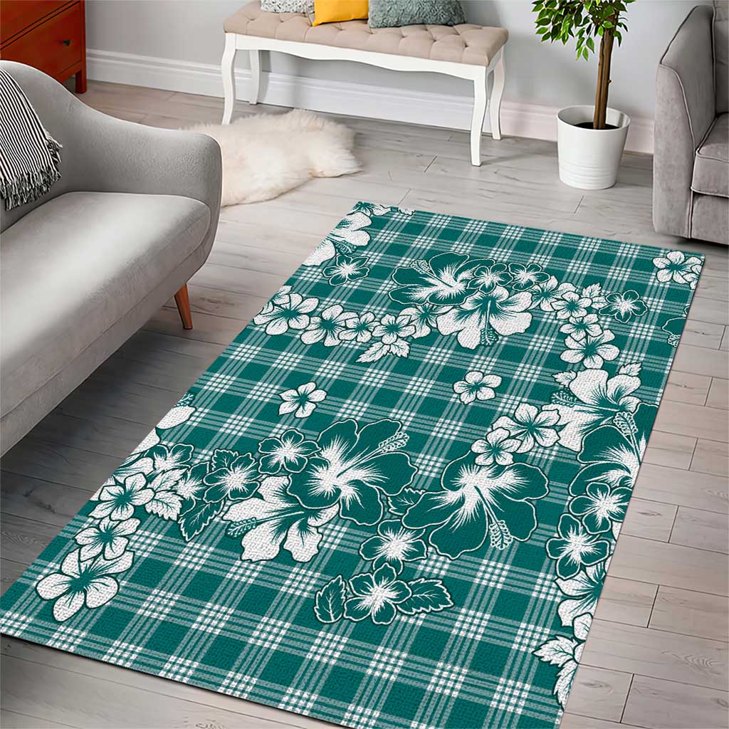 Hibiscus Pakala Aqua Teal Area Rug Tropical Floral Stylized - Polynesian Pride