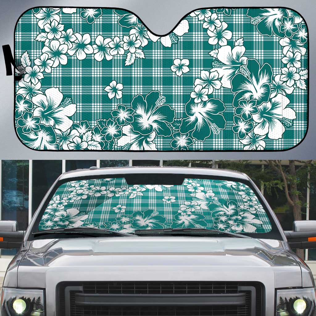 Hibiscus Pakala Aqua Teal Auto Sun Shade Tropical Floral Stylized LT01 Teal - Polynesian Pride