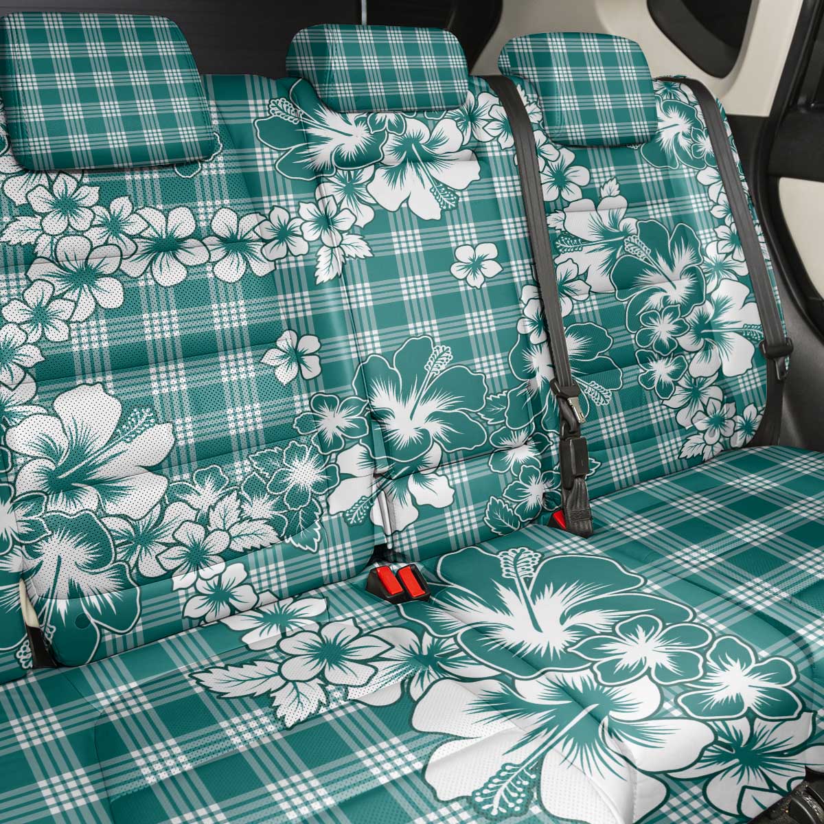 Hibiscus Pakala Aqua Teal Back Car Seat Cover Tropical Floral Stylized - Polynesian Pride