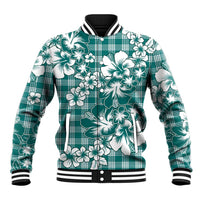 Hibiscus Pakala Aqua Teal Baseball Jacket Tropical Floral Stylized LT01 Unisex Teal - Polynesian Pride