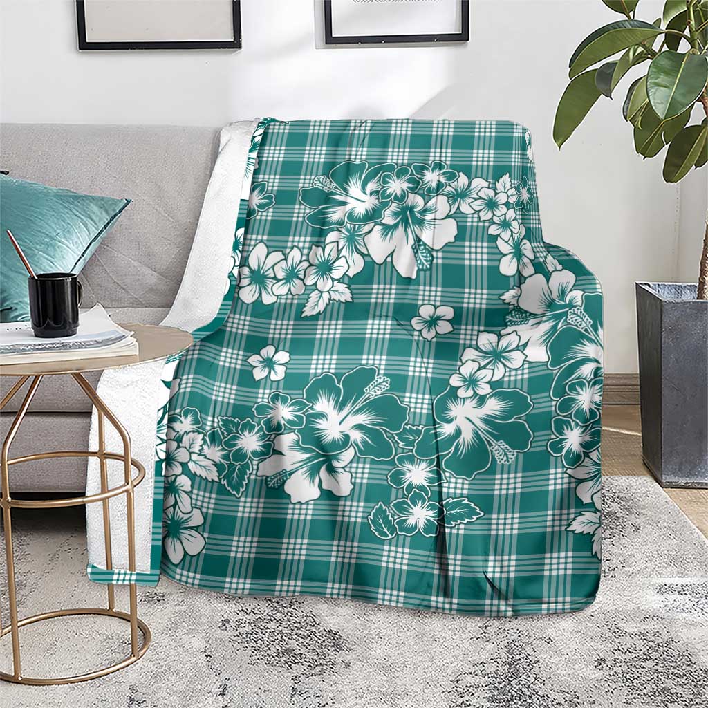 Hibiscus Pakala Aqua Teal Blanket Tropical Floral Stylized - Polynesian Pride