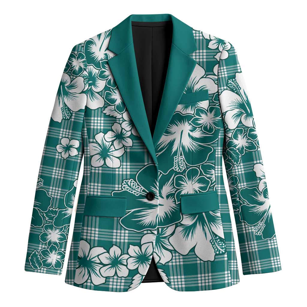 Hibiscus Pakala Aqua Teal Blazer Tropical Floral Stylized - Polynesian Pride