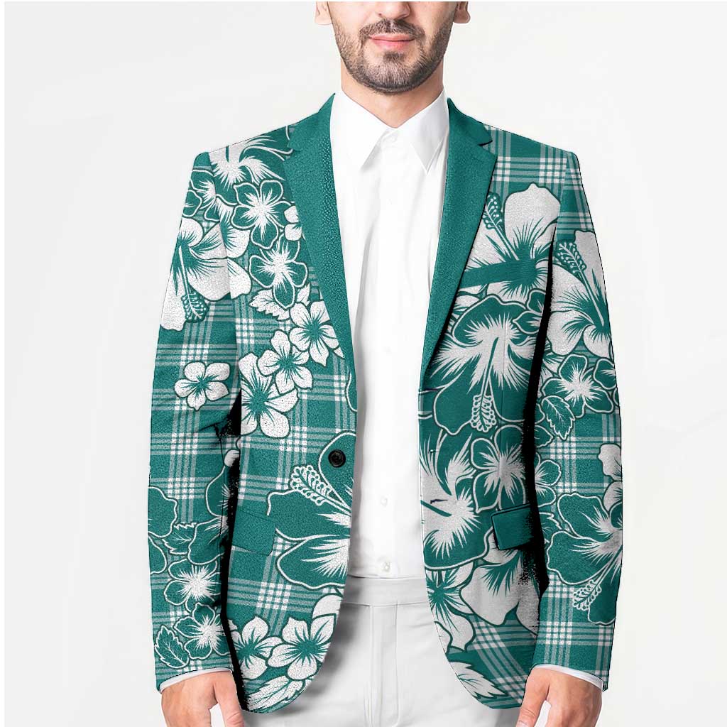 Hibiscus Pakala Aqua Teal Blazer Tropical Floral Stylized - Polynesian Pride