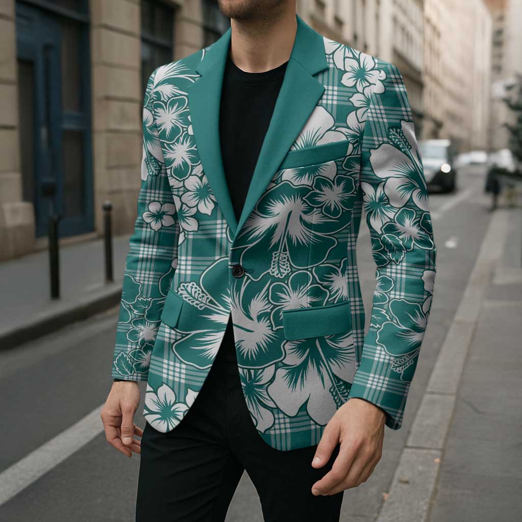 Hibiscus Pakala Aqua Teal Blazer Tropical Floral Stylized - Polynesian Pride