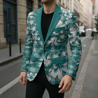 Hibiscus Pakala Aqua Teal Blazer Tropical Floral Stylized - Polynesian Pride