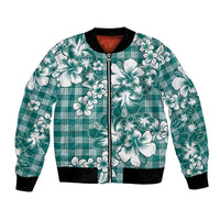 Hibiscus Pakala Aqua Teal Bomber Jacket Tropical Floral Stylized - Polynesian Pride