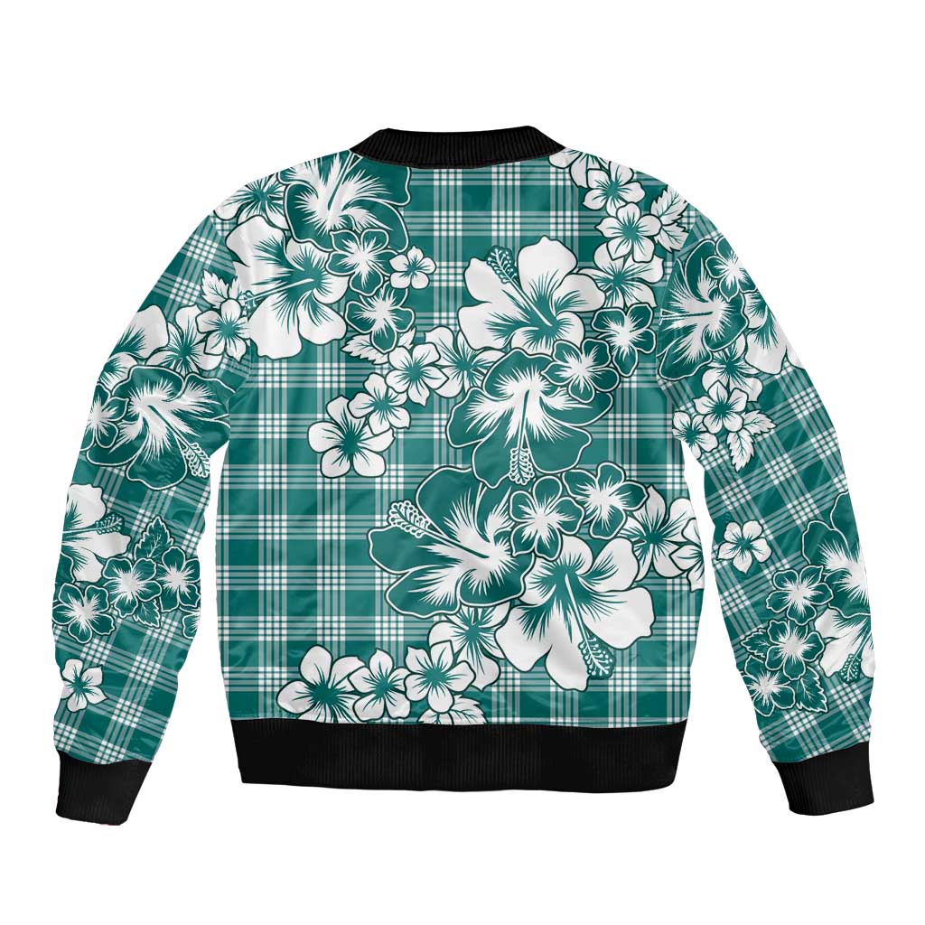 Hibiscus Pakala Aqua Teal Bomber Jacket Tropical Floral Stylized - Polynesian Pride