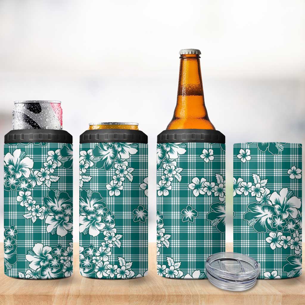 Hibiscus Pakala Aqua Teal 4 in 1 Can Cooler Tumbler Tropical Floral Stylized - Polynesian Pride