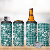 Hibiscus Pakala Aqua Teal 4 in 1 Can Cooler Tumbler Tropical Floral Stylized - Polynesian Pride