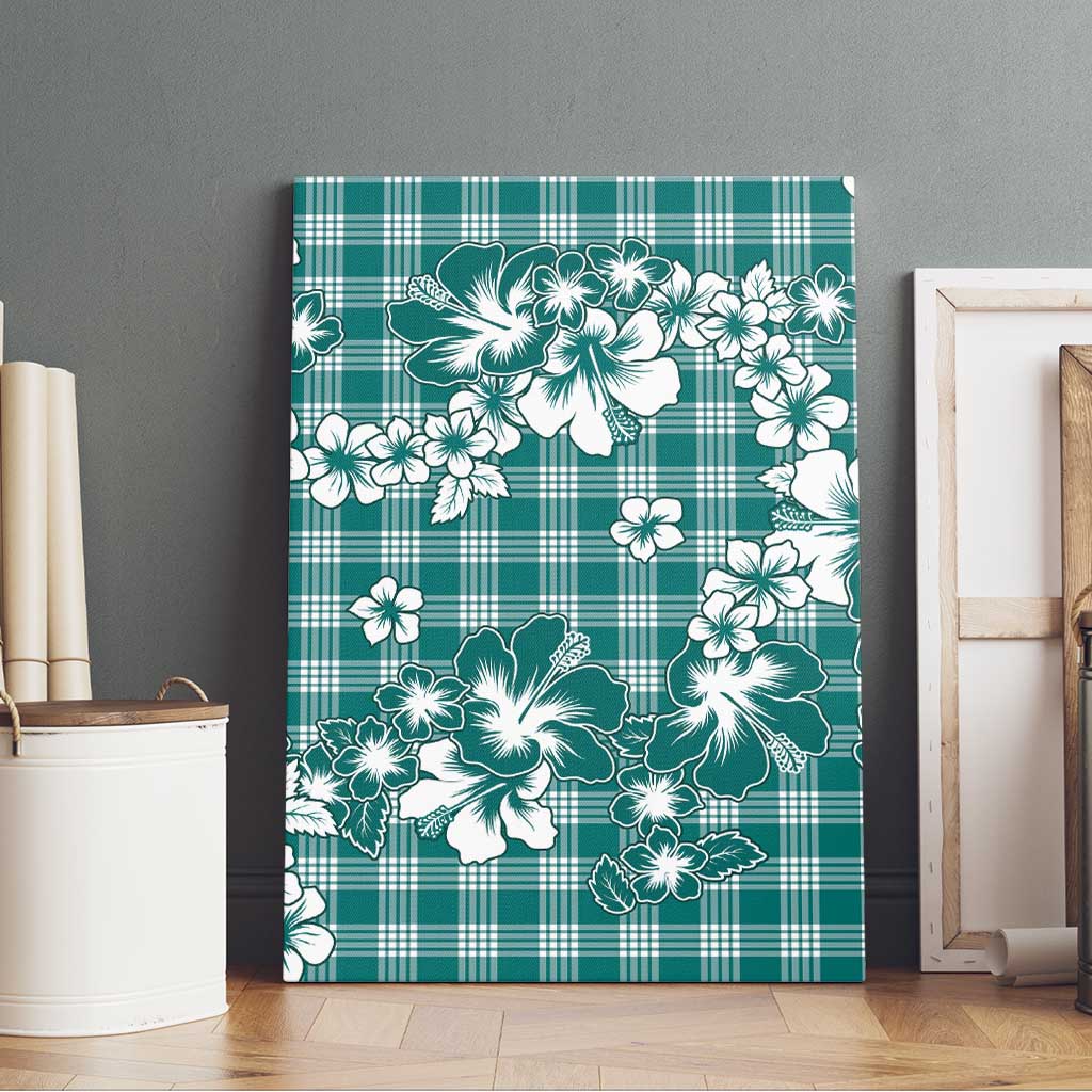 Hibiscus Pakala Aqua Teal Canvas Wall Art Tropical Floral Stylized - Polynesian Pride