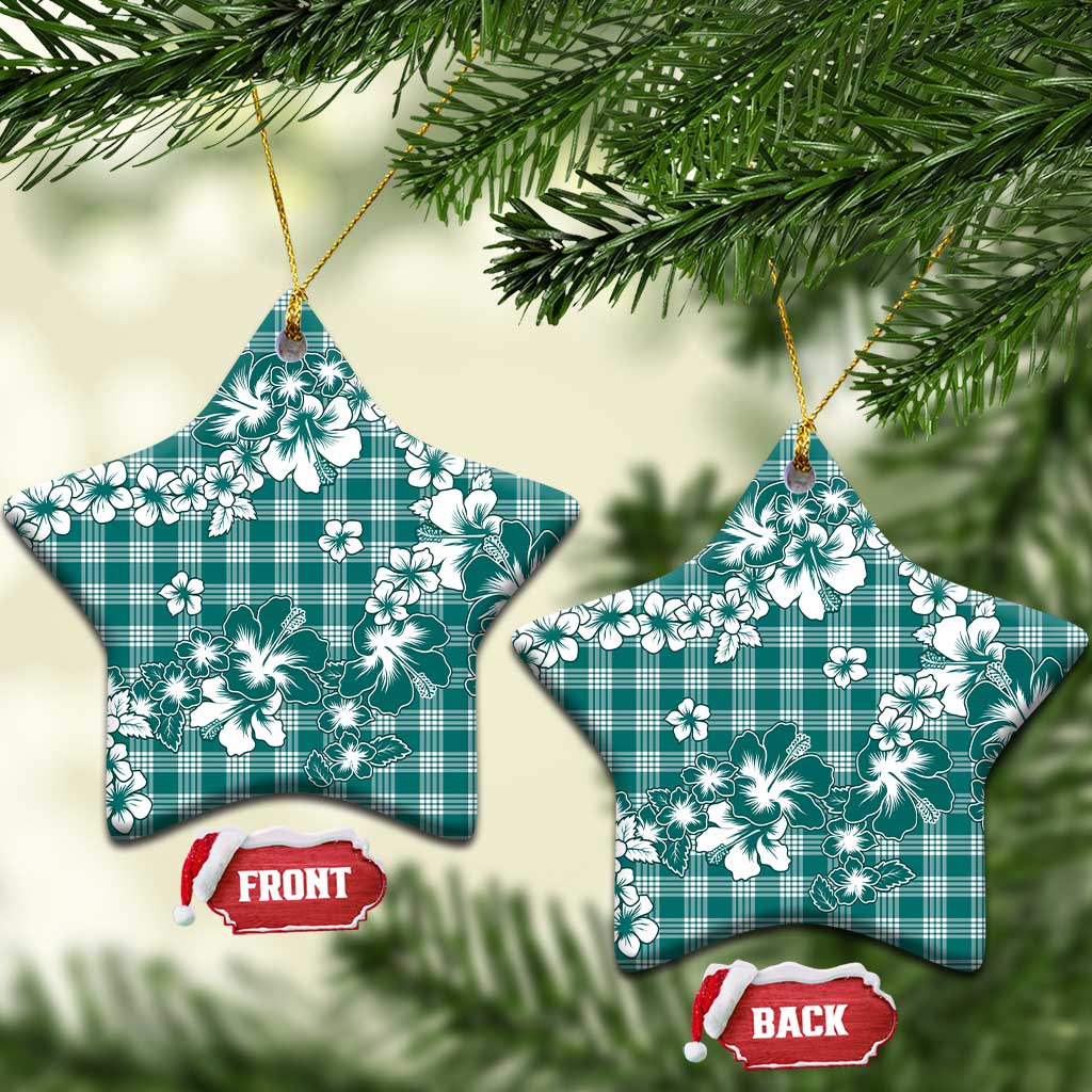 Hibiscus Pakala Aqua Teal Ceramic Ornament Tropical Floral Stylized - Polynesian Pride