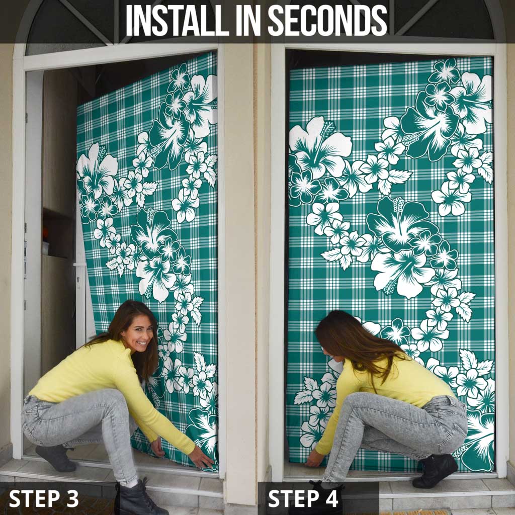 Hibiscus Pakala Aqua Teal Door Cover Tropical Floral Stylized - Polynesian Pride