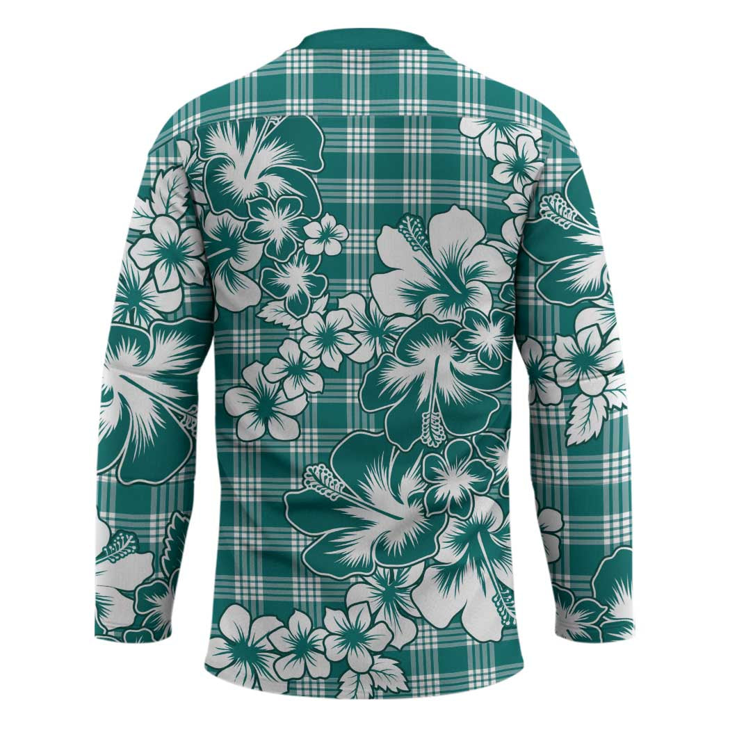 Hibiscus Pakala Aqua Teal Hockey Jersey Tropical Floral Stylized - Polynesian Pride