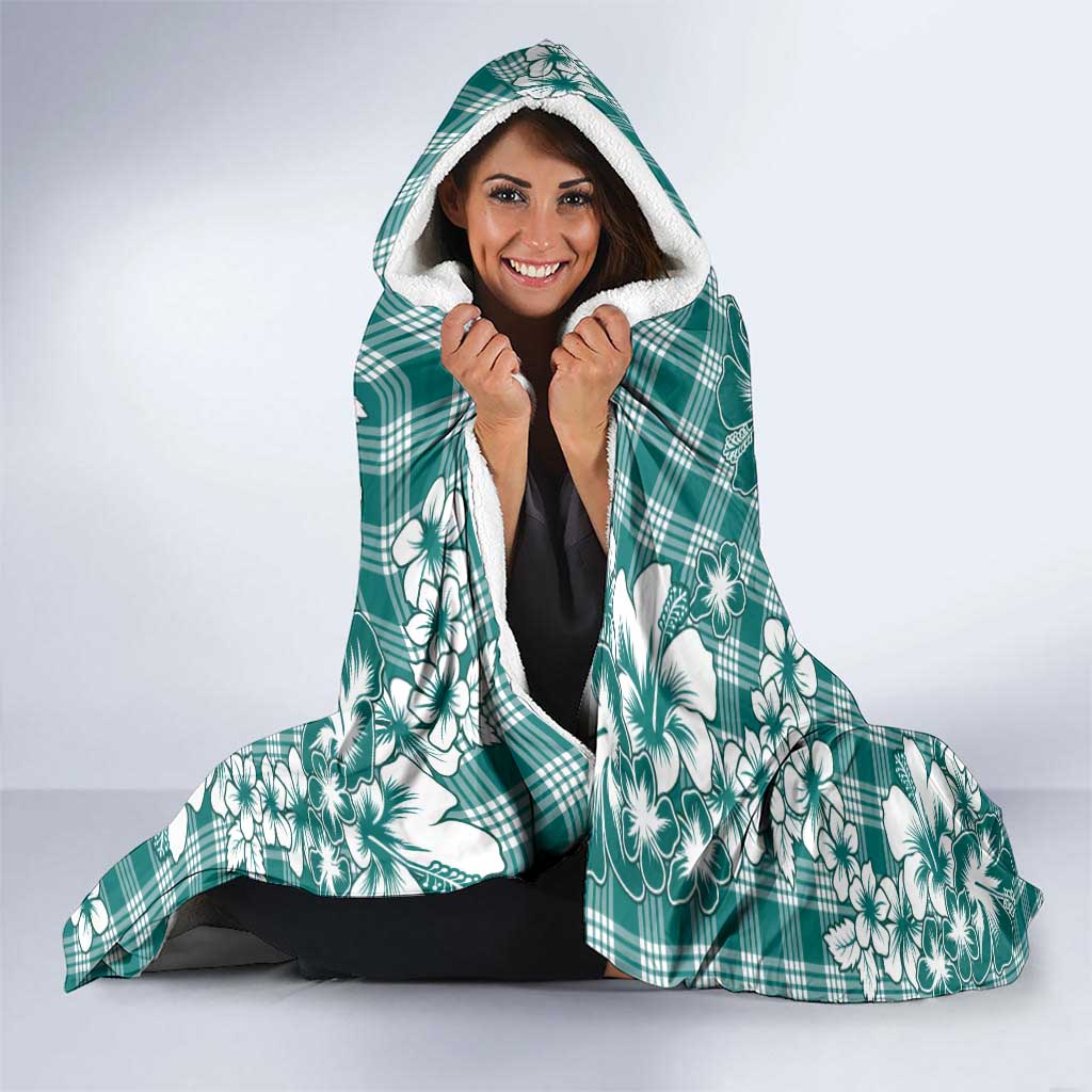 Hibiscus Pakala Aqua Teal Hooded Blanket Tropical Floral Stylized - Polynesian Pride