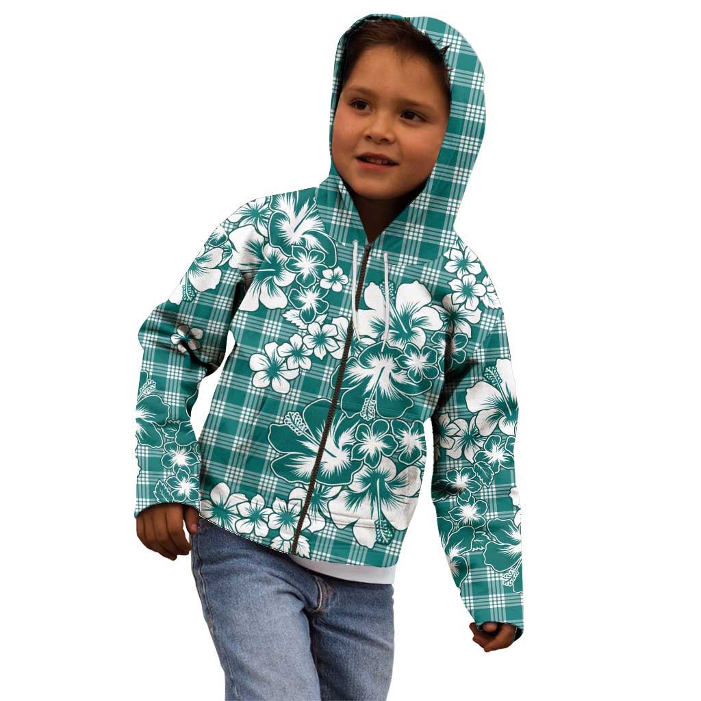 Hibiscus Pakala Aqua Teal Kid Hoodie Tropical Floral Stylized - Polynesian Pride
