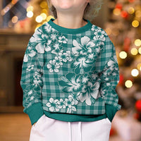 Hibiscus Pakala Aqua Teal Kid Ugly Christmas Sweater Tropical Floral Stylized - Polynesian Pride
