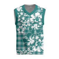 Hibiscus Pakala Aqua Teal Christmas Knitted V-Neck Vest Tropical Floral Stylized - Polynesian Pride