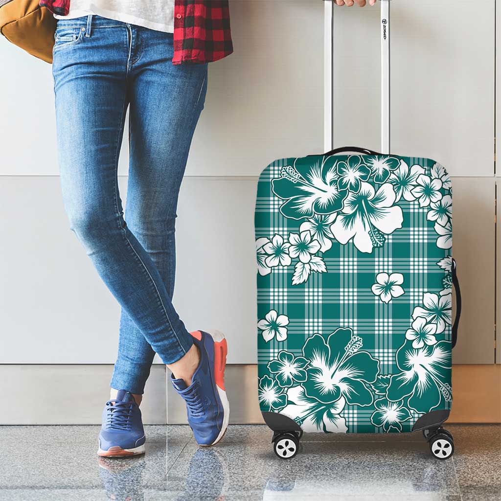 Hibiscus Pakala Aqua Teal Luggage Cover Tropical Floral Stylized - Polynesian Pride