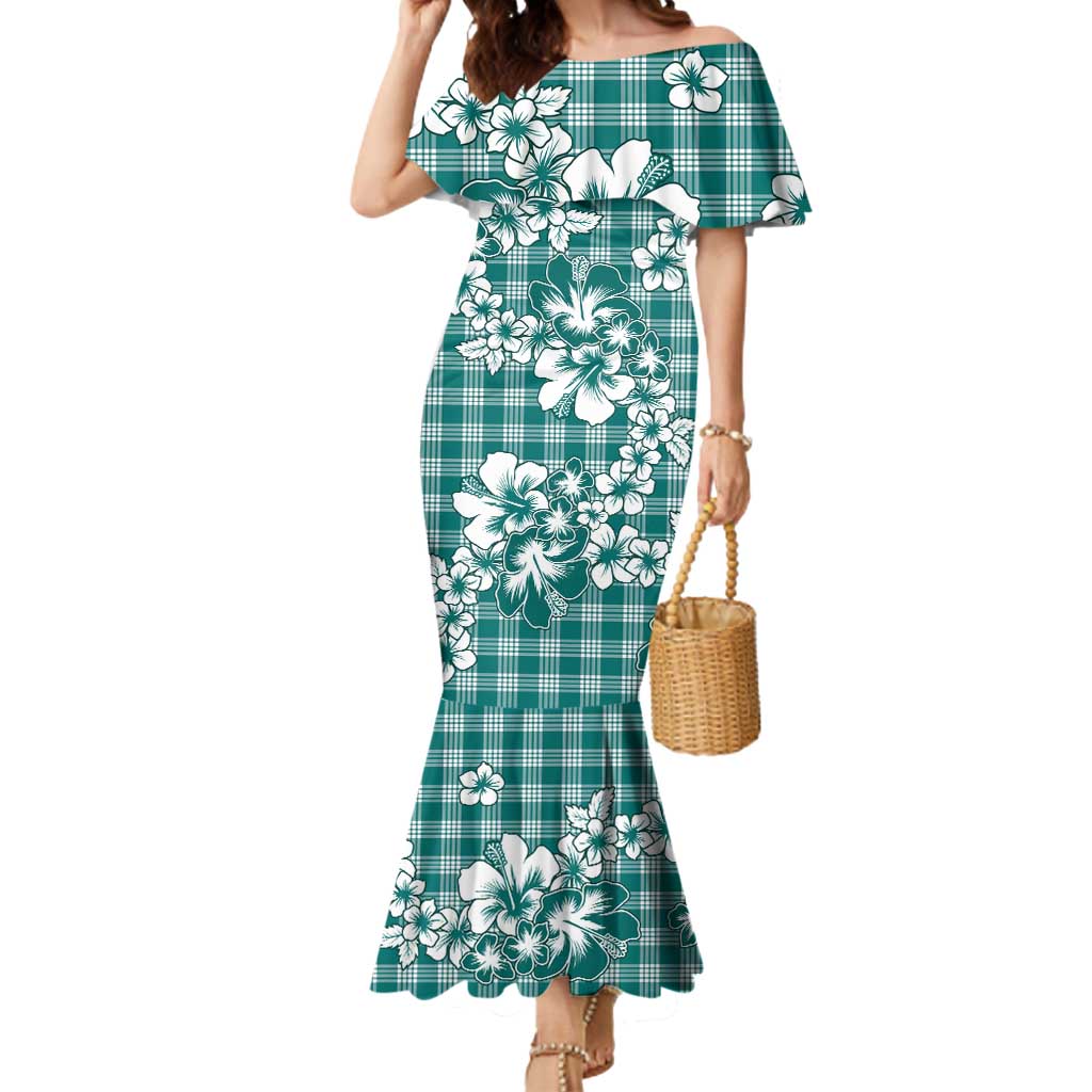 Hibiscus Pakala Aqua Teal Mermaid Dress Tropical Floral Stylized - Polynesian Pride