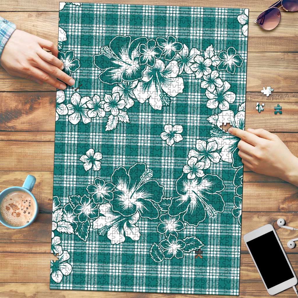 Hibiscus Pakala Aqua Teal Puzzle Tropical Floral Stylized LT01 Teal - Polynesian Pride