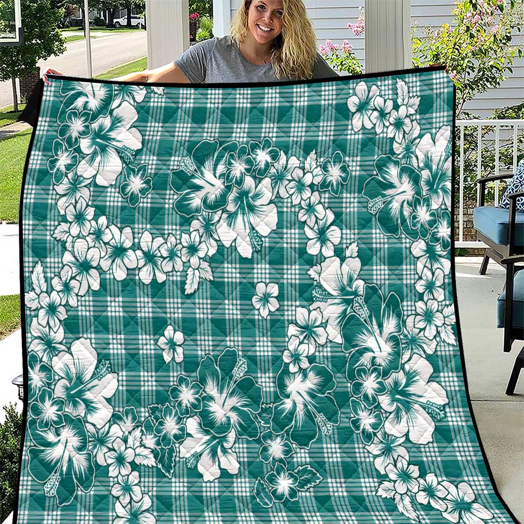 Hibiscus Pakala Aqua Teal Quilt Tropical Floral Stylized - Polynesian Pride